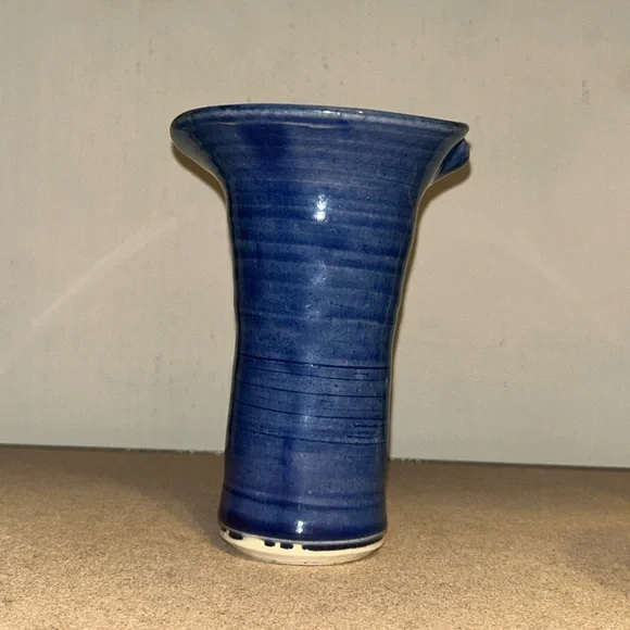 Modern Rustic Studio Pottery Vase Cobalt Blue Signed Artisan Decor Vintage Home - Picture 8 of 14